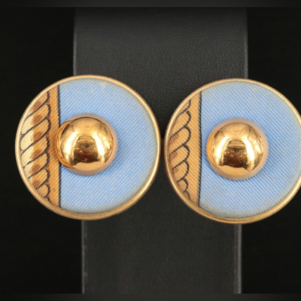 Hermes Silk Earrings In Gold Clip Earrings